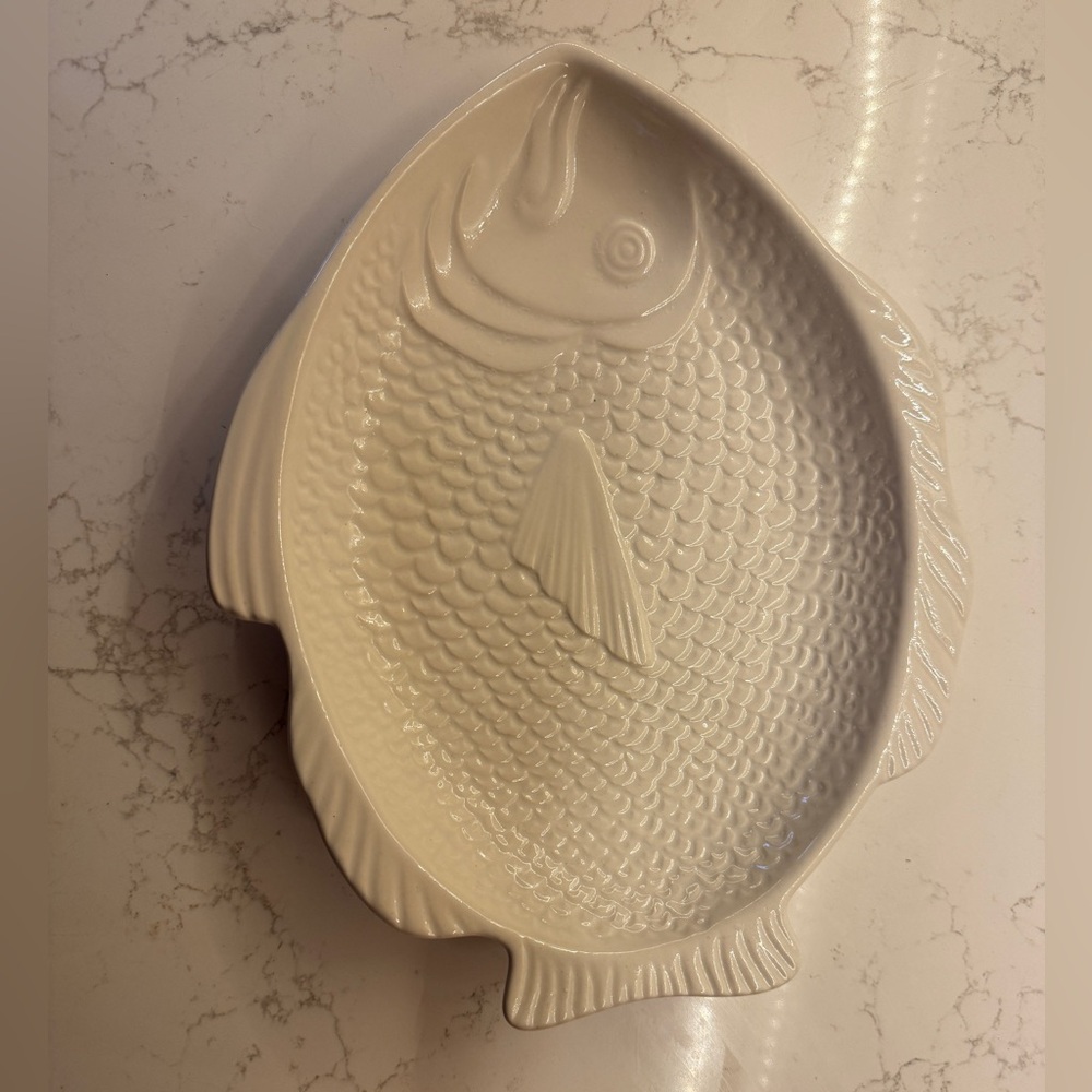 Whittier pottery vintage White Fish Ceramic serving Platter USA